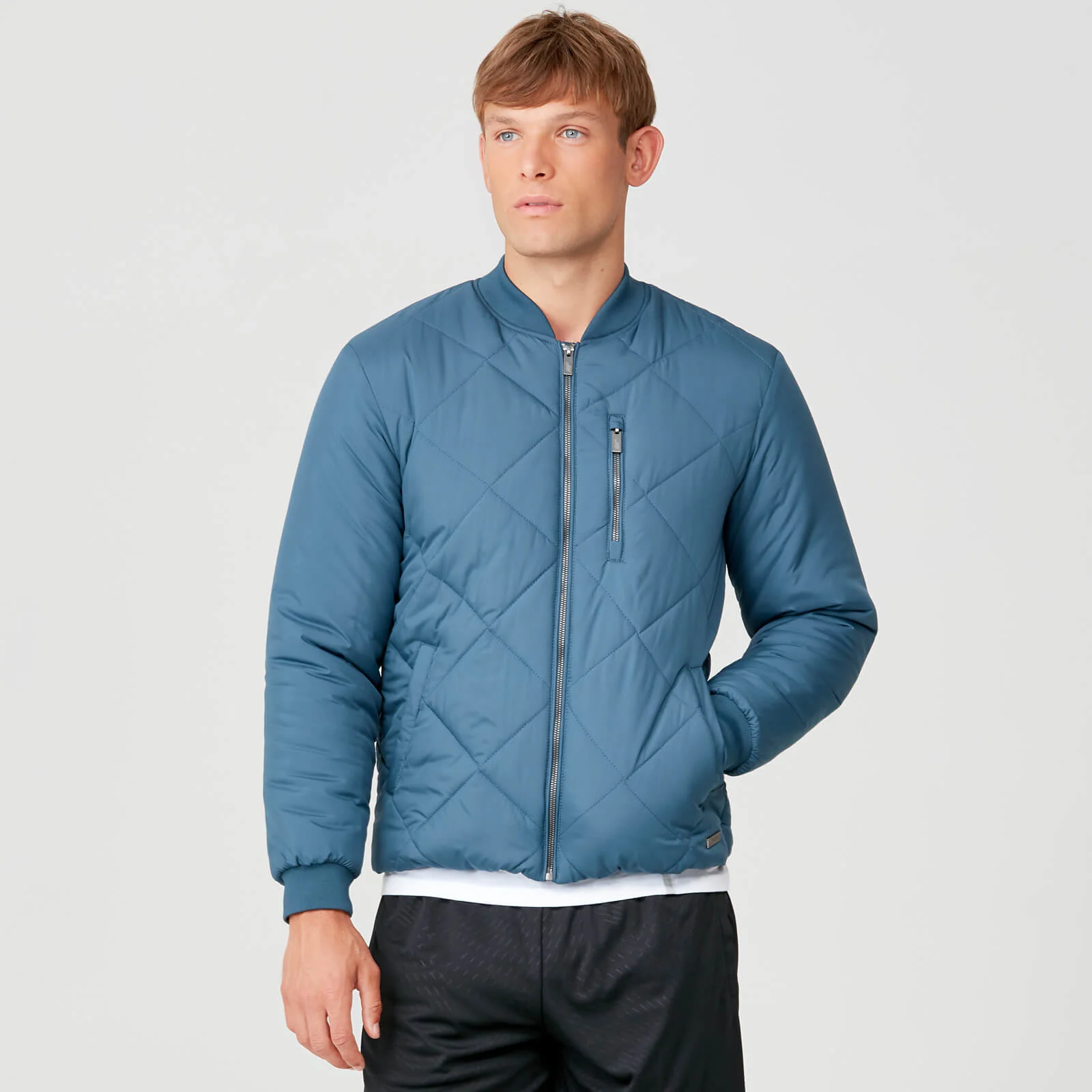 MP Men's Pro-Tech Quilted Bomber Jacket - Petrol Blue - XS 画像 1