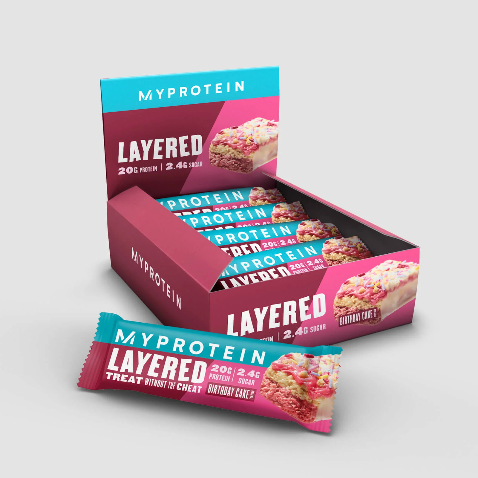 レイヤード プロテイン バー - 12 x 60g - バースデーケーキ 画像 1