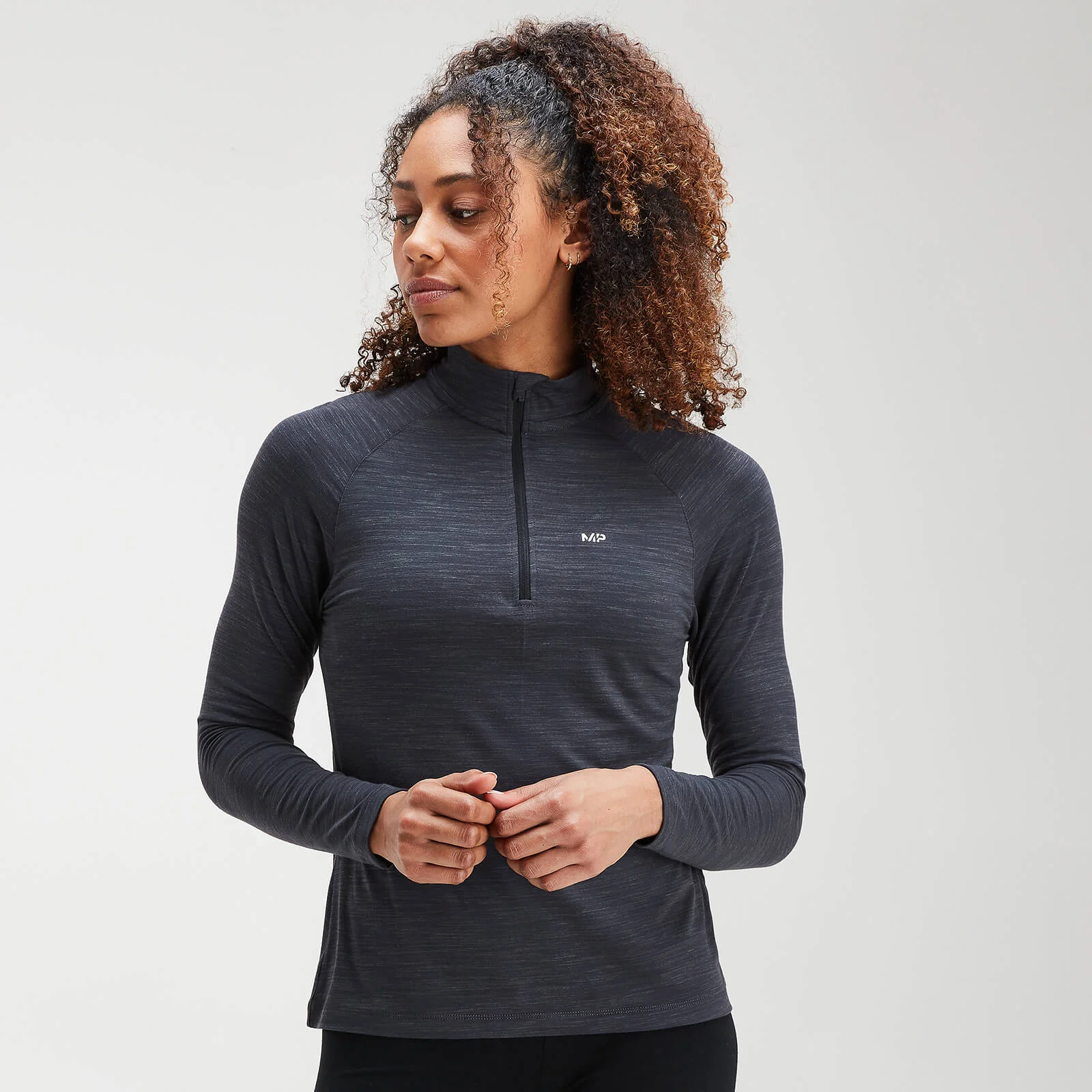 MP Women's Performance Zip Training Top- Black/Charcoal Marl - XS 画像 1