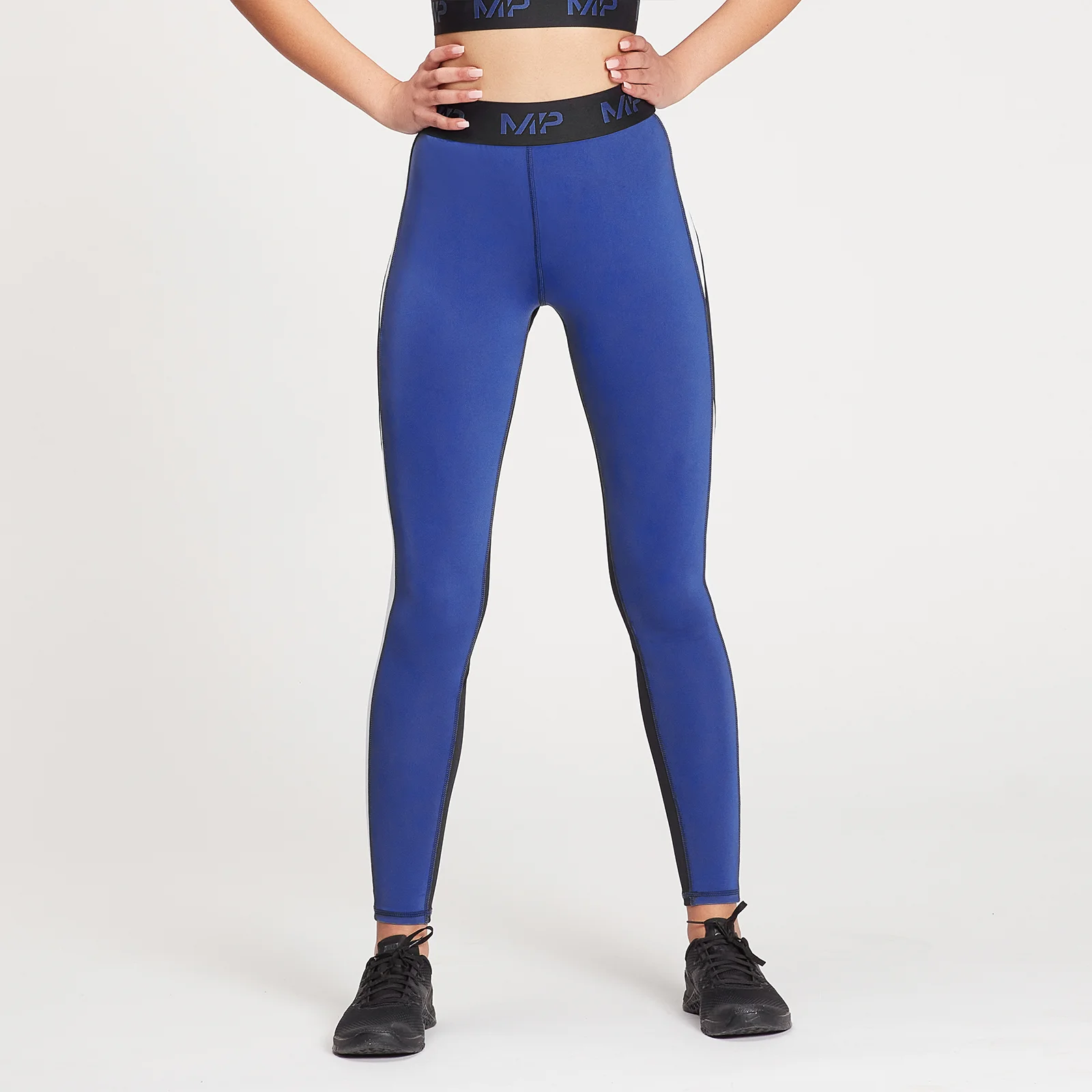 MP Women's Engage Colour Block Leggings - Black / White / Cobalt - XXS 画像 1