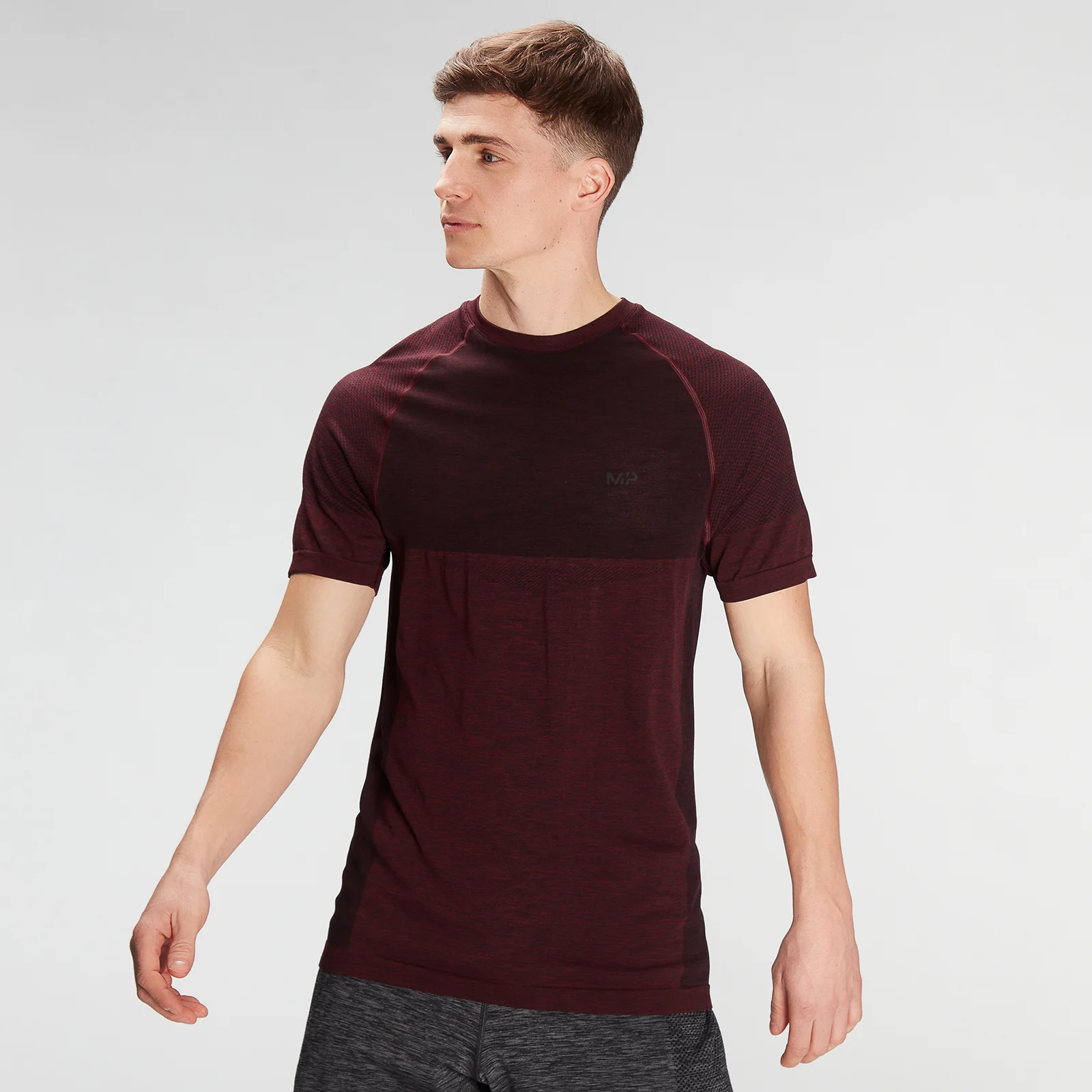 MP Men's Essential Seamless Short Sleeve T-Shirt- Washed Oxblood Marl - XXS 画像 1