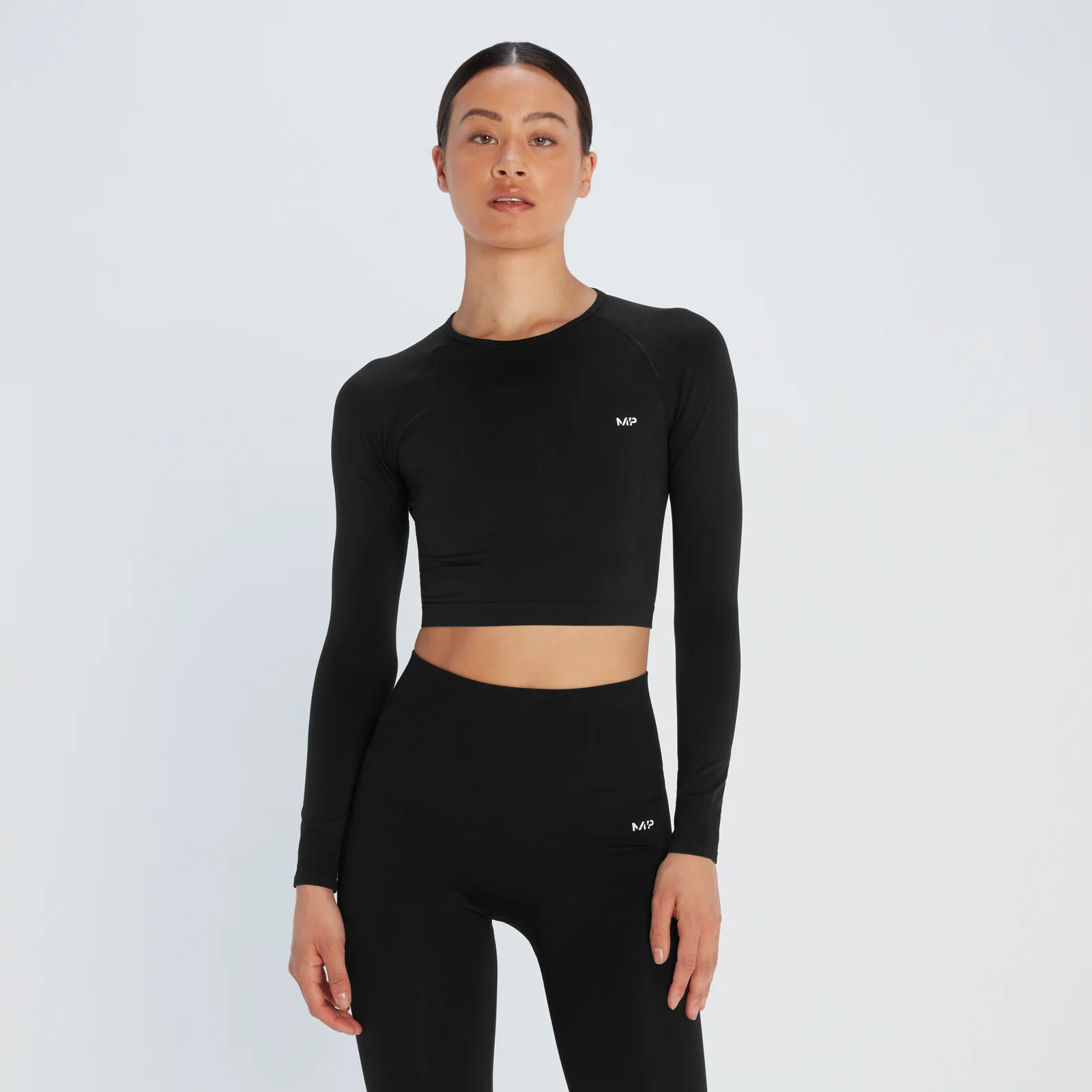 MP Women's Shape Seamless Long Sleeve Crop Top - Black - XXS 画像 1