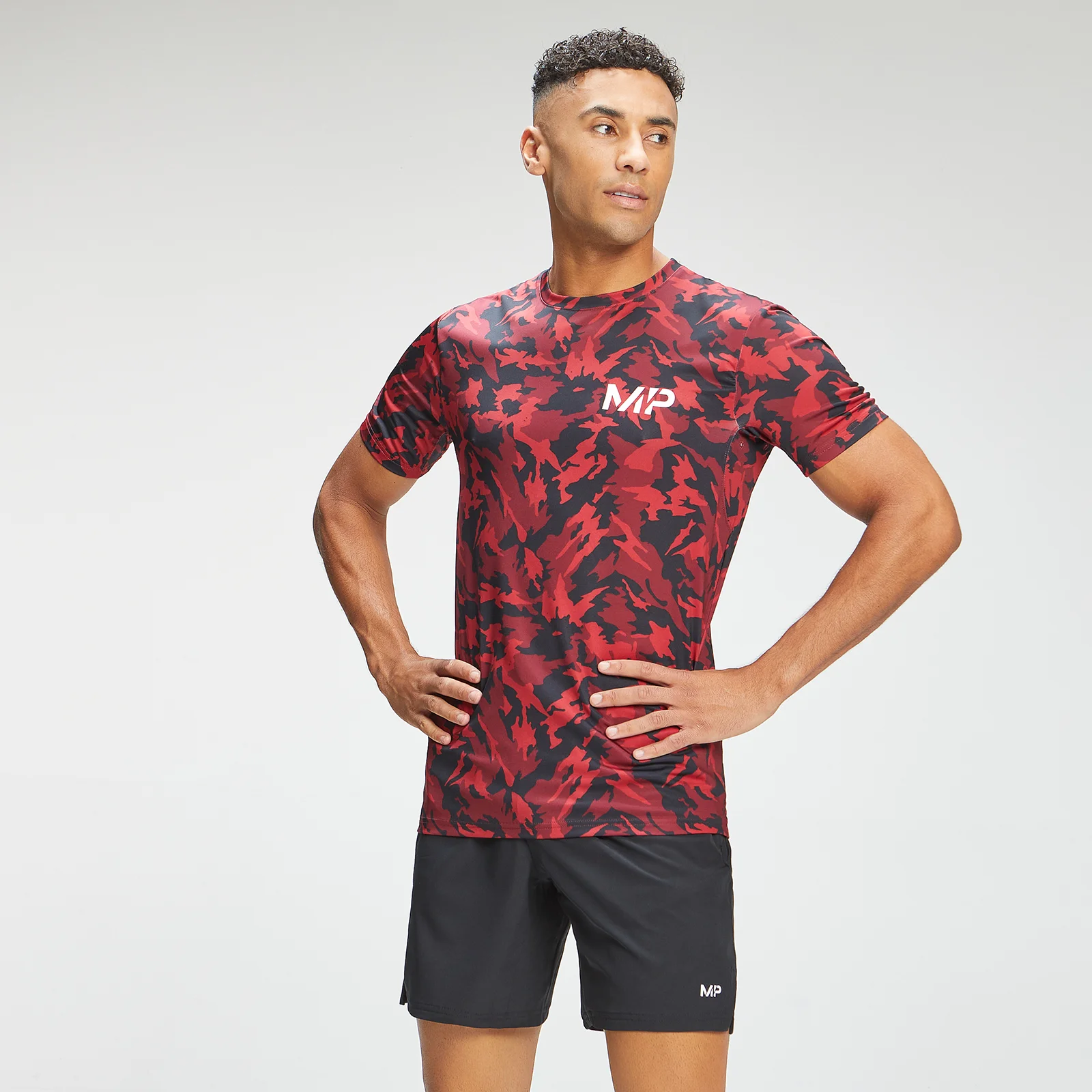MP メンズ アダプト カモ ショート スリーブ Tシャツ - レッドカモ - XXS 画像 1