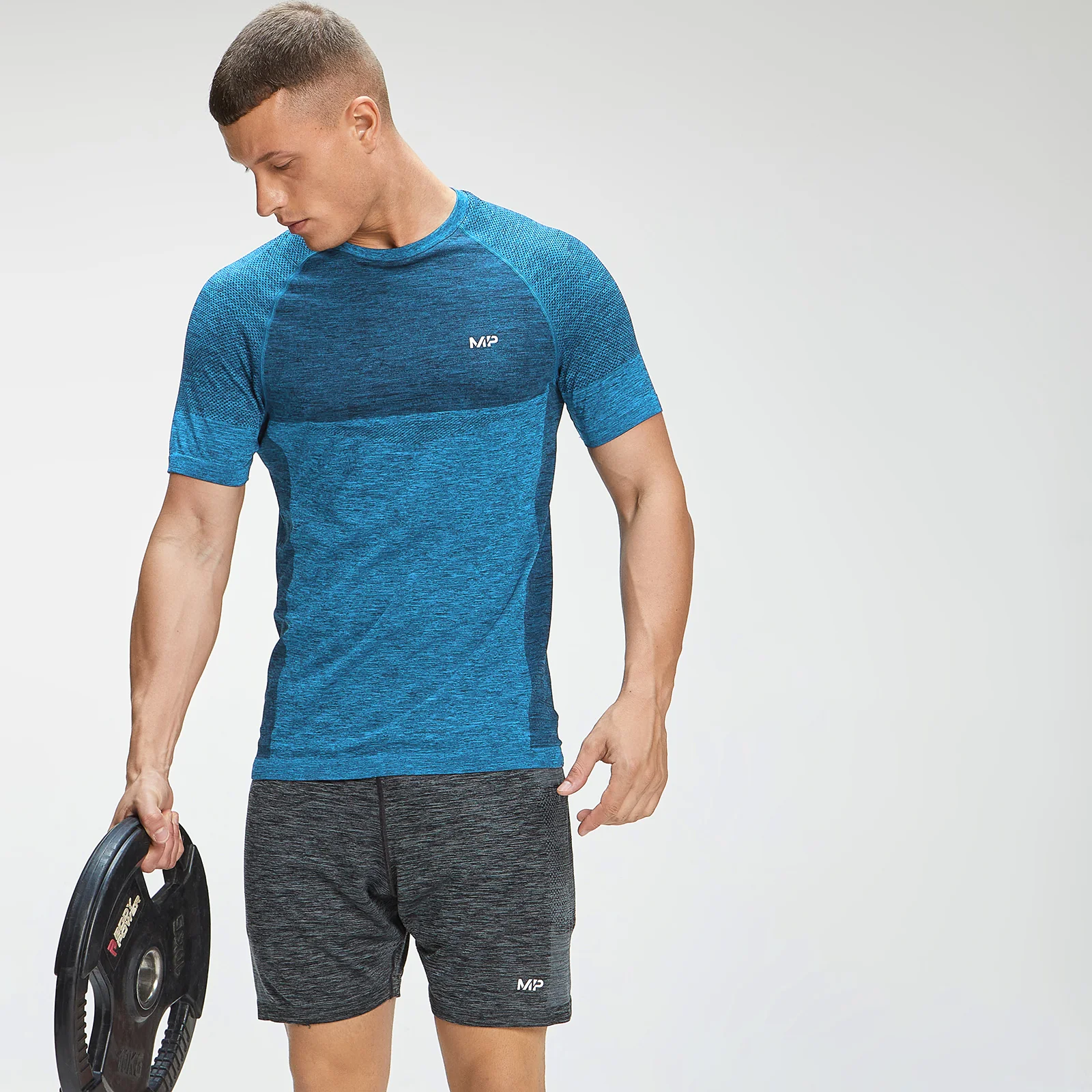 MP Men's Essential Seamless Short Sleeve T-shirt - Bright Blue Marl - XXS 画像 1