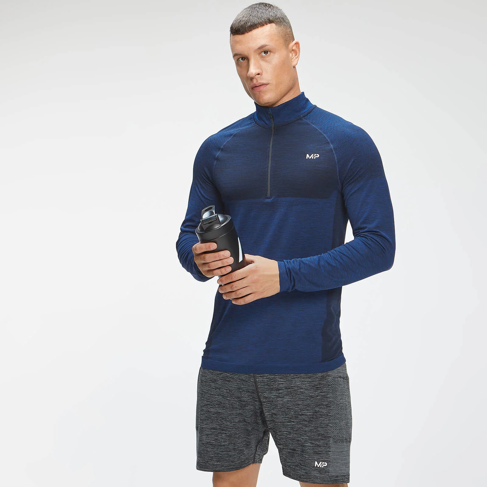 MP Men's Essential Seamless 1/4 Zip Top - Intense Blue Marl - XXS 画像 1