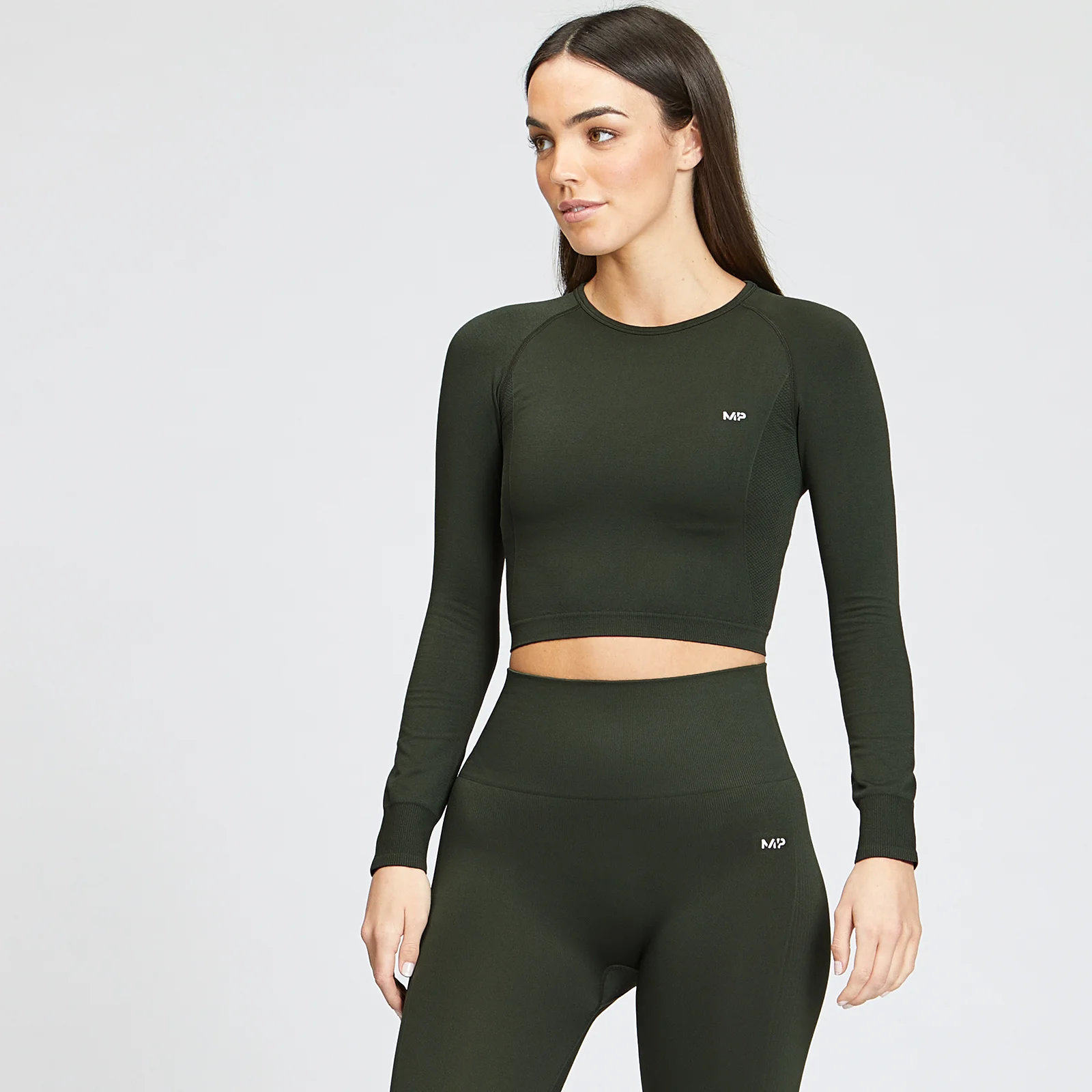 MP Women's Shape Seamless Long Sleeve Crop Top - Vine Leaf - XXS 画像 1