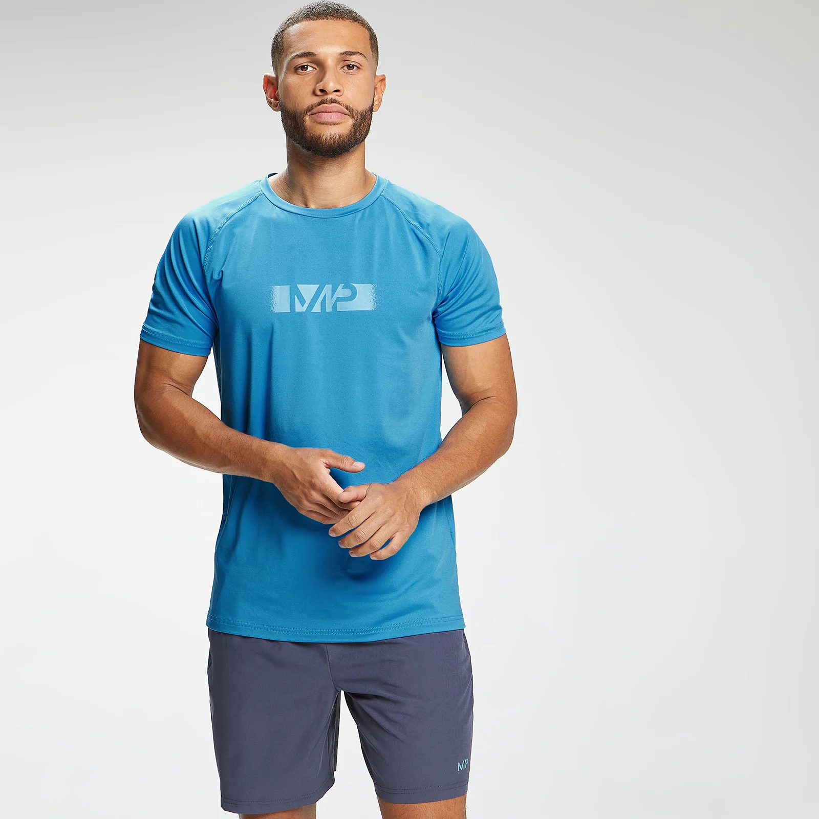 MP Men's Graffiti Graphic Training Short Sleeve T-Shirt - Bright Blue - XXS 画像 1