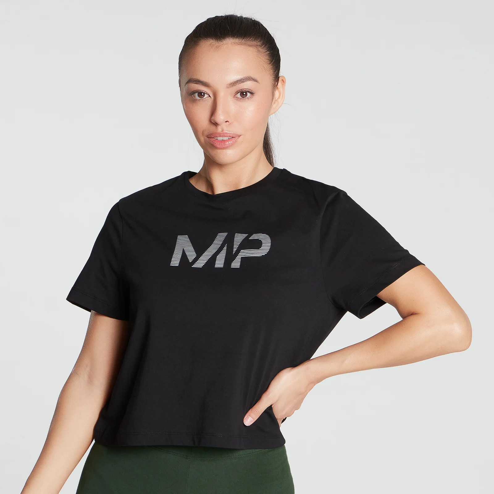 MP Women's Gradient Line Graphic Crop T-shirt-black - XXS 画像 1