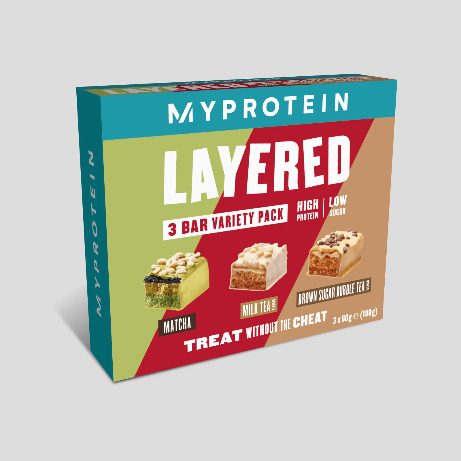 レイヤード プロテイン バー(3本セット) - 3 x 60g - 抹茶、ミルクティー、黒糖 タピオカ ティー 画像 1