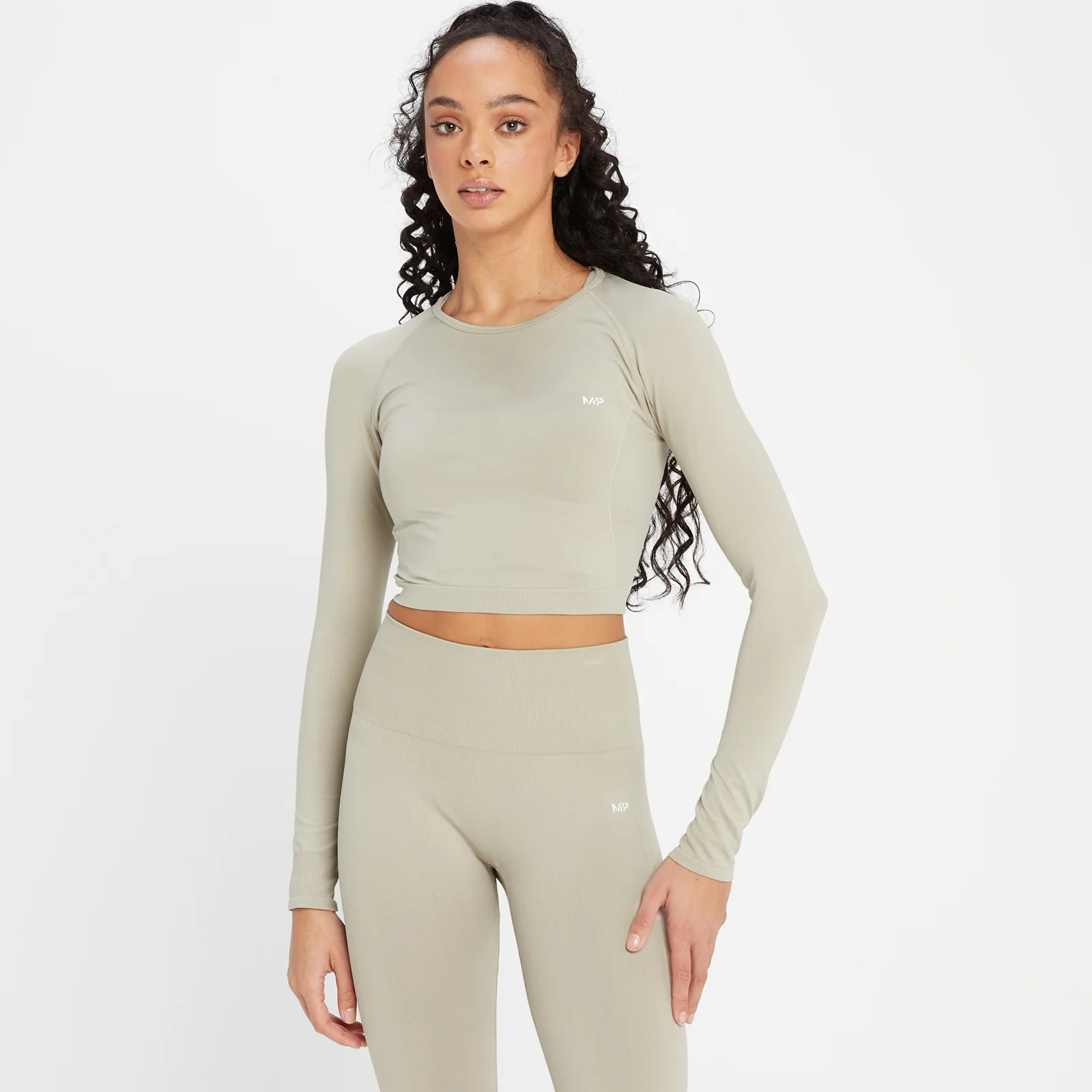 MP Women's Shape Seamless Long Sleeve Crop Top - Soft Grey - S 画像 1