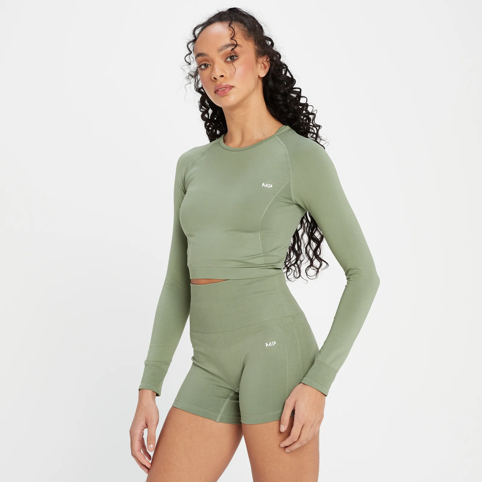 MP Women's Shape Seamless Long Sleeve Crop Top - Washed Jade - L 画像 1