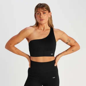 MP レディース テンポ リブ シームレス アシメトリック ブラ - ブラック - Size L