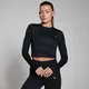 MP レディース トレーニング ボディ フィット ロングスリーブ クロップ Tシャツ - ブラック