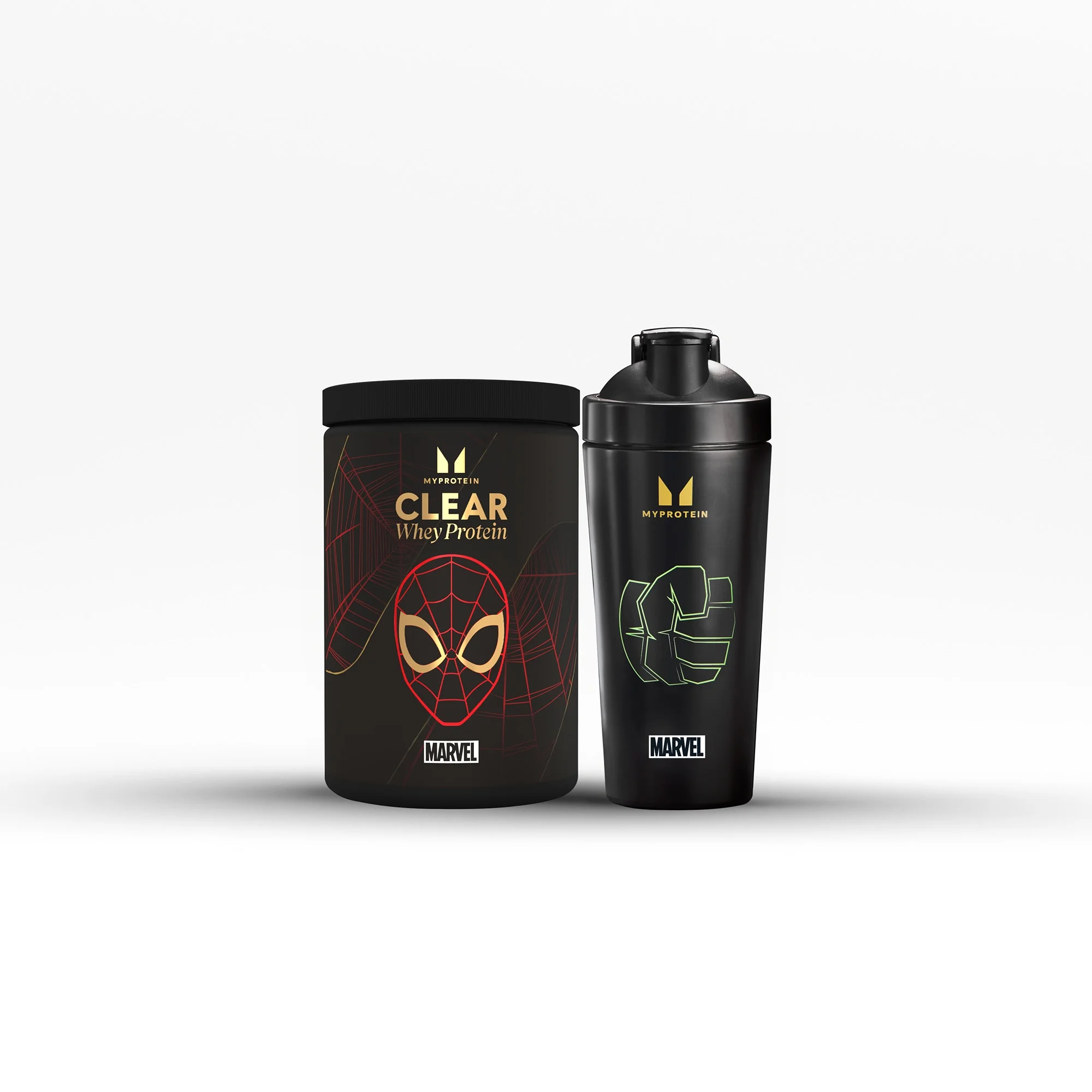MARVEL コラボ クリア ホエイ プロテインセット - Shaker - Hulk - スパイダーマン – ラズベリー&ストロベリー 画像 1